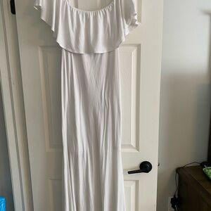 Maternity Elegant White Off-Shoulder Maxi Dress